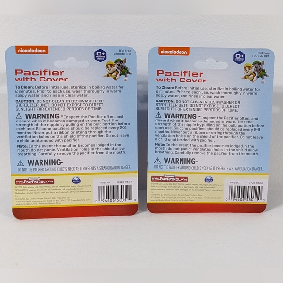 Paw Patrol Nickelodeon Blue & Red Pacifiers With Covers, Bundle of 2, BPA Free - Picture 2 of 3